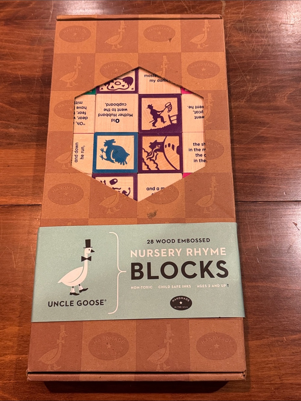NWT Uncle Goose 28 Nursery Rhyme Wood Embossed Blocks 2+ Handmade Non-Toxic